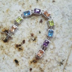 Sterling silver multi color square bracelet